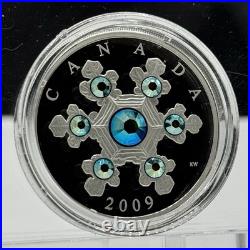 2009 Canada $20 Crystal Snowflake 1oz. 9999 Silver Proof Coin Swarovski Box COA