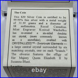 2009 Canada $20 Crystal Snowflake 1oz. 9999 Silver Proof Coin Swarovski Box COA