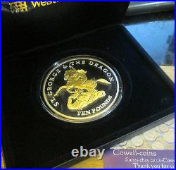 2009 JERSEY St George and the Dragon SILVER & GOLD Proof. 999 Fine 5 OZ £10 BOXED