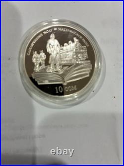 2009 Kyrgyzstan Large Silver Proof 10 Som-Mother's Field Nice Box, mintage 3000
