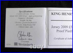 2009 SILVER PROOF JERSEY £5 PIEDFORT COIN BOX + COA HENRY V111 500th 1/450