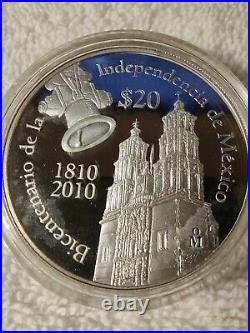 2010 Mexico Bicentennial Independence Silver proof coin set (2), box and COA