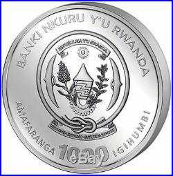 2010 Rwanda GIRAFFE 3 Oz 1000 Francs 4 Diamonds Silver Proof Coin /with Box