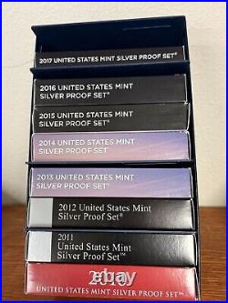 2010 Thru 2017 United States Mint Silver Proof Sets With Coa And Box