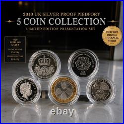2010 UK Silver Proof PIEDFORT 5 Coin Set Box COA Ltd 2,500. LOW PRICE VGC