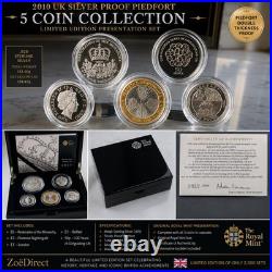 2010 UK Silver Proof PIEDFORT 5 Coin Set Box COA Ltd 2,500. LOW PRICE VGC