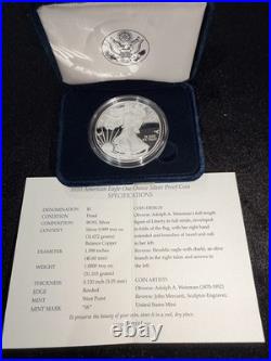 2010-W American Eagle Silver Proof Dollar in original Mint box with COA