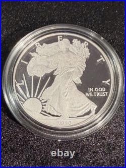 2010-W American Eagle Silver Proof Dollar in original Mint box with COA