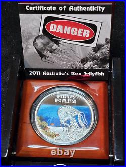 2011 Australian Box Jellyfish 1 oz Silver Color Proof Coin Deadly & Dangerous
