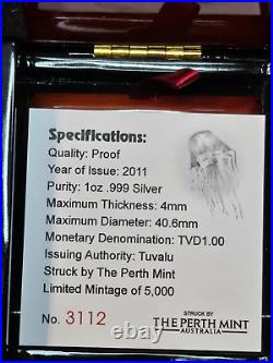 2011 Australian Box Jellyfish 1 oz Silver Color Proof Coin Deadly & Dangerous