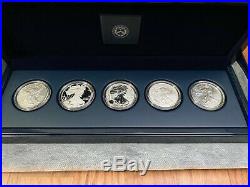 2011 P Reverse Proof Silver Eagle 5 Coin 25th Anniversary Set W Box/coa