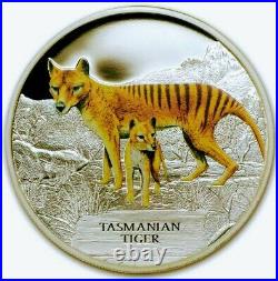 2011 Tuvalu TASMANIAN TIGER Colorized 1oz Pure. 999 Proof Silver Coin Box & COA