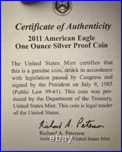 2011-W Proof $1 American Silver Eagle Box, OGP & COA