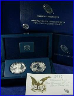 2012 American Eagle San Francisco 2-Coin. 999 Silver Proof Set with Boxes & COA