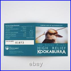 2012 Australia 1oz Silver Kookaburra High Relief Proof Box COA FIRST ISSUE