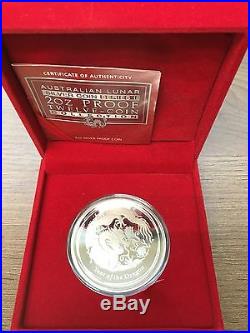 2012 Australia Lunar Year Of The Dragon 2 oz Silver Proof $2 Coin BOX COA
