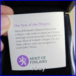 2012 Fiji Silver Proof $1 Coin Year Of The Dragon Yin Yang Box COA Finland