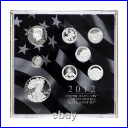2012 Limited Edition Silver Proof Set Black Box & COA 7 Coins and Silver Eagle