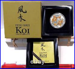 2012 Niue NZ $2 Feng Shui Koi 1oz Proof Silver Colorized Coin Decorative box COA