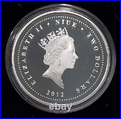 2012 Niue NZ $2 Feng Shui Koi 1oz Proof Silver Colorized Coin Decorative box COA