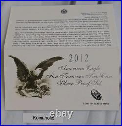 2012 S American Silver Eagle Reverse Proof 2 Coin Set COA US Mint OGP Box & COA