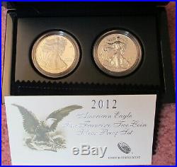 2012-S Silver American Eagle $1 Two Coin Set withReverse Proof in Box+CoA