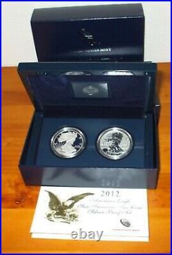 2012 S Two Coin American Silver Eagle Set with Reverse Proof, sleeve, box and COA