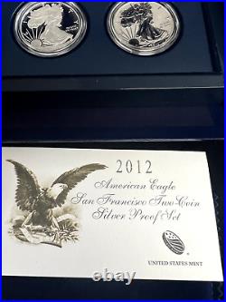 2012 S Two-Coin Silver Proof Set American Eagle San Francisco OGP withBox&COA