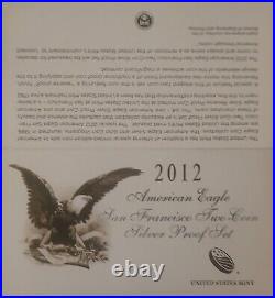 2012 S Two-Coin Silver Proof Set American Eagle San Francisco withBox COA/OGP