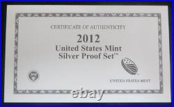 2012 Silver Proof Set US Mint With Coins, Box and COA 14 Coins Silver