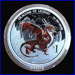 2012 Tuvalu $1 Dragons of Legend 1 oz 5-Coin Colorized Silver Proof Set withBox