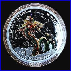 2012 Tuvalu $1 Dragons of Legend 1 oz 5-Coin Colorized Silver Proof Set withBox