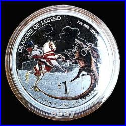 2012 Tuvalu $1 Dragons of Legend 1 oz 5-Coin Colorized Silver Proof Set withBox