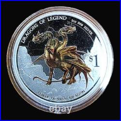 2012 Tuvalu $1 Dragons of Legend 1 oz 5-Coin Colorized Silver Proof Set withBox