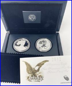 2012 US Mint American Silver Eagle Proof & Reverse Proof 2 Coin Set with Box & COA