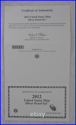 2012 United States U. S. Mint Silver Proof Set Box & Certificate of Authenticity