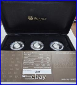 2013 Australian 3- 1oz. Silver Proof Coin Set Perth Mint Original Box & COA