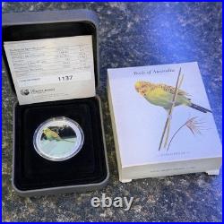 2013 Birds of Australia Budgerigar 1/2 oz Silver Proof. 999 Coin with Box & COA