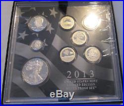 2013 Limited Edition Silver Proof Set U. S. Mint Box and COA 8 coins Silver Eagle