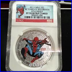 2013 Niue 50 Years of Spiderman Colorized 1 oz. 999 Fine Silver NGC PF70 Withbox 2013 Niue 50 Years of Spiderman Colorized 1 oz. 999 Fine Silver NGC PF70 Withbox