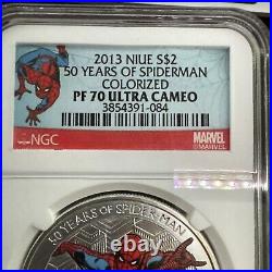 2013 Niue 50 Years of Spiderman Colorized 1 oz. 999 Fine Silver NGC PF70 Withbox 2013 Niue 50 Years of Spiderman Colorized 1 oz. 999 Fine Silver NGC PF70 Withbox