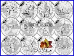 2013 O Canada Complete 12 Coin $10 Pure Silver Proof Set Wolf Maple in Wood Box