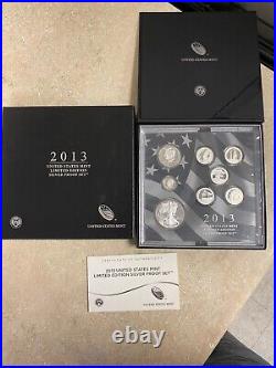 2013 S LIMITED EDITION SILVER PROOF 8 COIN SET MINT, SAN FRANCISCO WithCOA & BOX