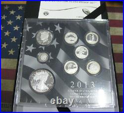 2013-S Limited Edition Silver US Mint Eight Coin Proof Set with Box and COA BINo