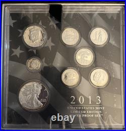 2013-S US Mint Limited Edition Silver Proof Set, 8 Coins/Box & COA