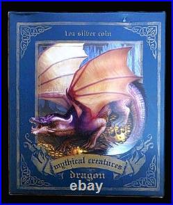 2013 Tuvalu $1 Mythical Creatures 1 oz 5-Coin Colorized Silver Proof Set withBox