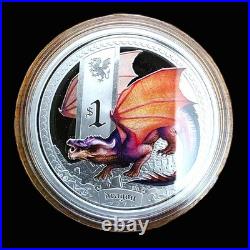 2013 Tuvalu $1 Mythical Creatures 1 oz 5-Coin Colorized Silver Proof Set withBox