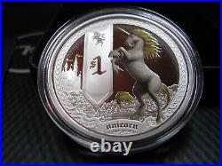 2013 Tuvalu 1oz Proof Silver Mythical Creatures Unicorn Box and COA