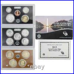 2013 US MINT SILVER PROOF SET 14 COINS (5) Sets In Mint Sealed Box