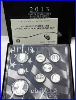 2013 US Mint Limited Edition Silver Proof Set withBox & COA OGP 8 Coins